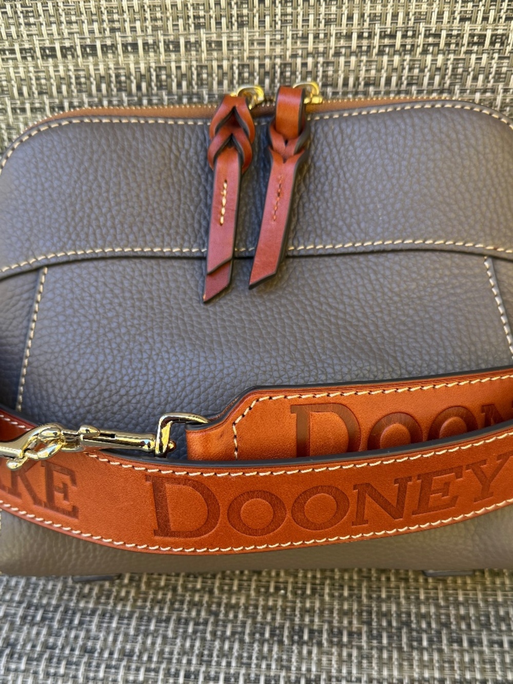 Dooney and Bourke Cameron Guitar Gray Brown Pebbled Leather Crossbody Bag